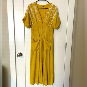 Free People Love to Love You Yellow Midi Dress - Sz Medium